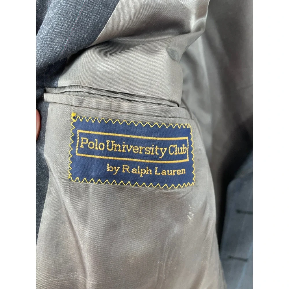 Polo University Ralph Lauren Men Blazer 40R Blazer Charcoal Blue Pinstripe USA